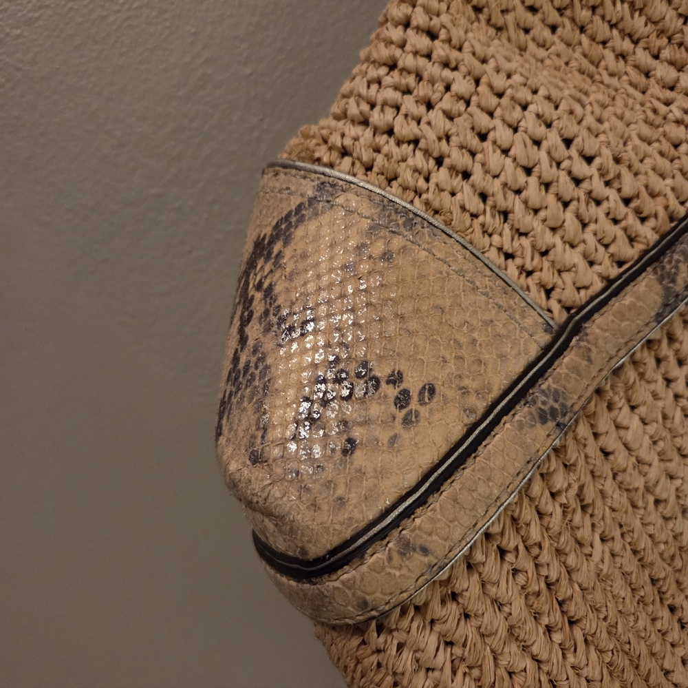 Coach 2011 Natalie Straw And Python Turnlock Tote… - image 6